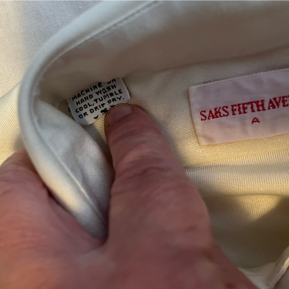 Saks Fifth Avenue Vintage Disco Era white stretch polyester button down shirt - Picture 5 of 10